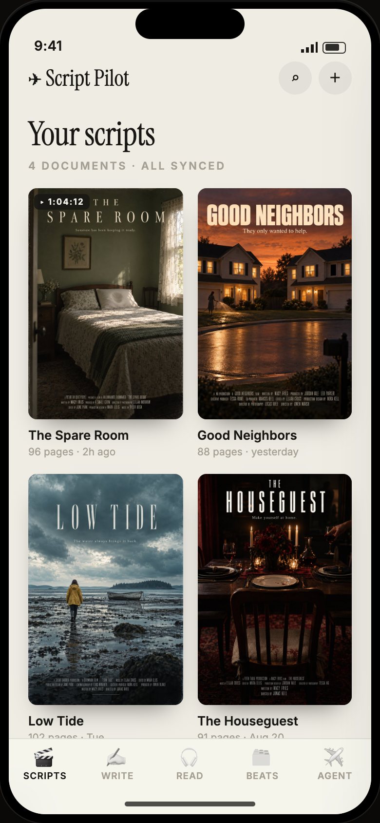 Script Pilot library: your scripts as a shelf of posters