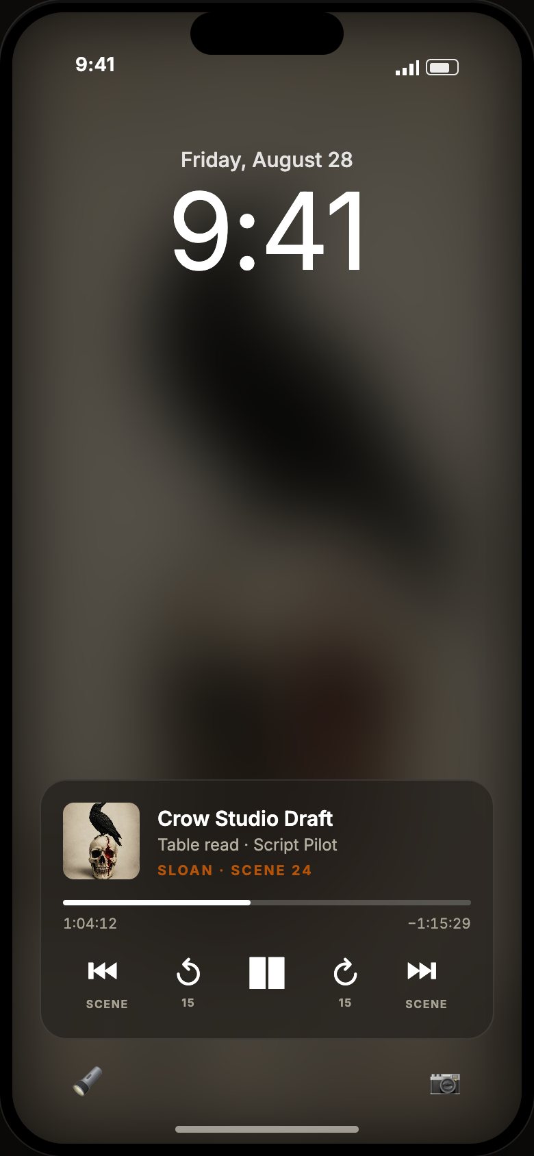 Script Pilot table read on the iPhone lock screen