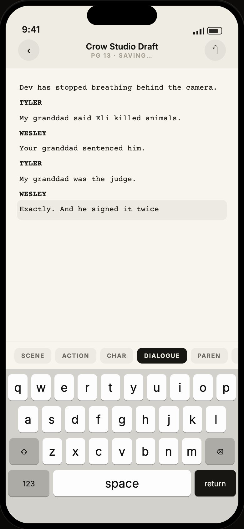 Writing a screenplay in the Script Pilot app